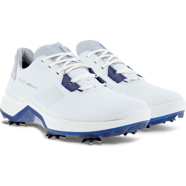 Ecco Biom G5 Vandtætte Herre Golfsko Med Spikes - White/Blue Depths