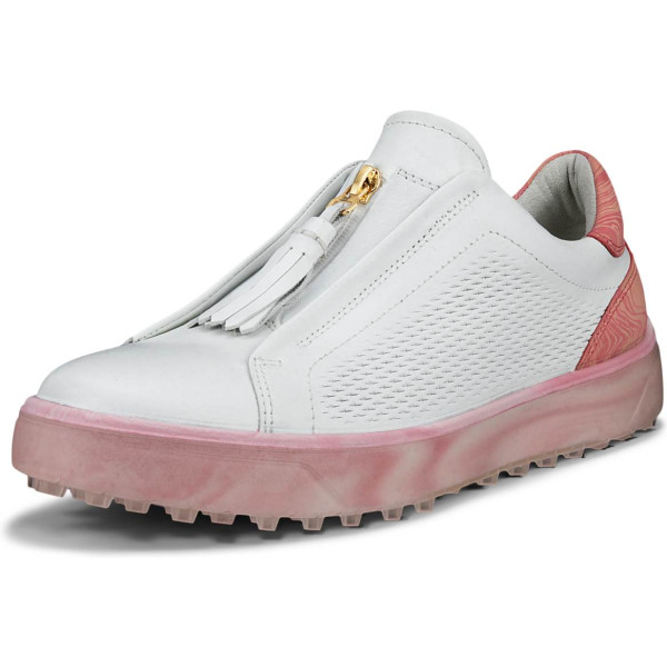Ecco Tray Dame Golfsko Uden Spikes - Bright White/Bubble Gum