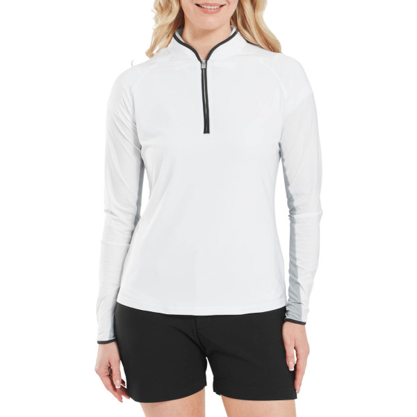 FootJoy 1/4 Zip LS Sun Protection Shirt Dame Pullover - White