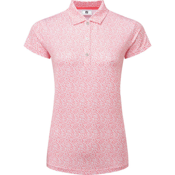 FootJoy Animal Print Cap Sleeve Lisle Dame Poloshirt - White/Light Pink