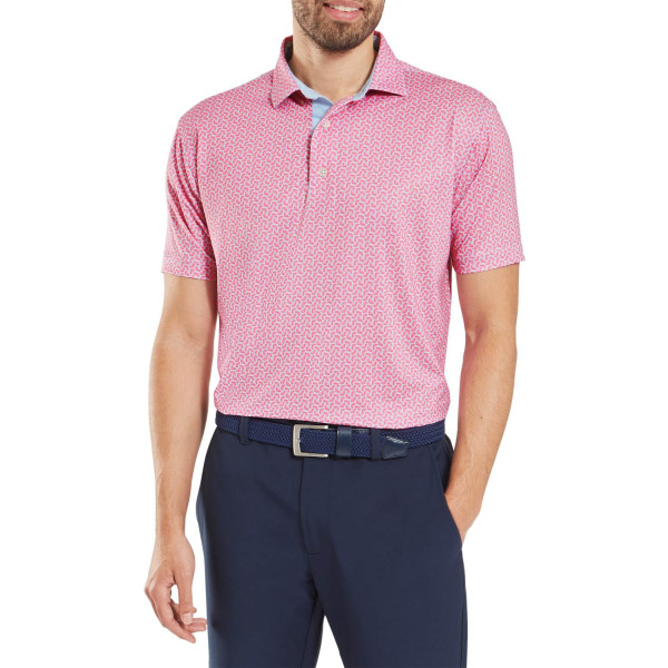 FootJoy Citrus Print Lisle Herre Poloshirt - White/Light Pink