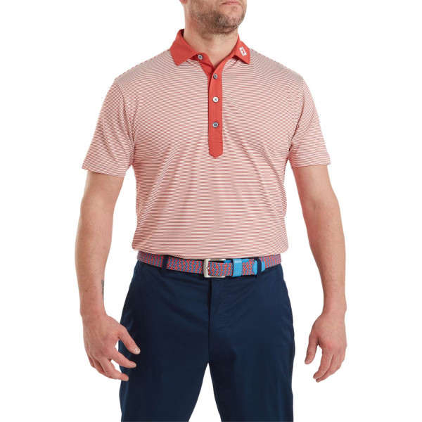 FootJoy Feeder Stripe Pique Herre Poloshirt - Nantucket Red