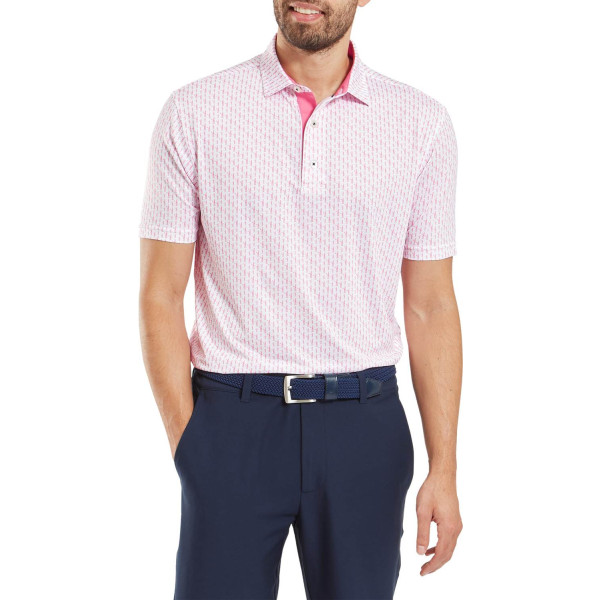 FootJoy Figure Print Lisle Herre Poloshirt - White/Light Pink