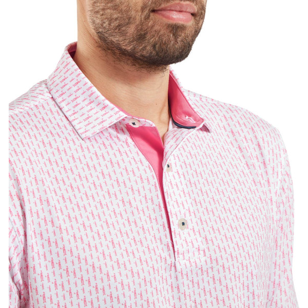 FootJoy Figure Print Lisle Herre Poloshirt - White/Light Pink