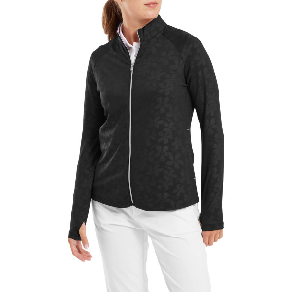 FootJoy Floral Embossed Midlayer Dame Cardigan - Black