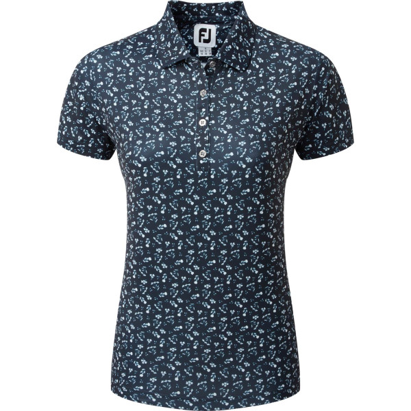 FootJoy Floral Print Lisle Dame Poloshirt - Navy And White