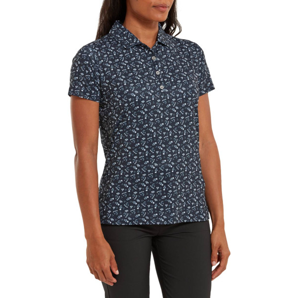 FootJoy Floral Print Lisle Dame Poloshirt - Navy And White