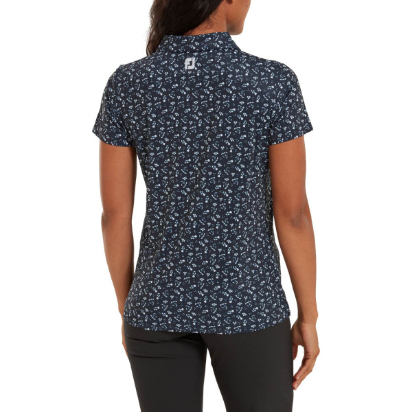 FootJoy Floral Print Lisle Dame Poloshirt - Navy And White