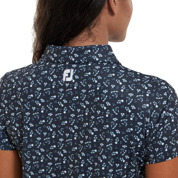FootJoy Floral Print Lisle Dame Poloshirt - Navy And White