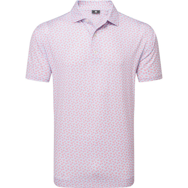 FootJoy Floral Sketch Print Lisle Herre Poloshirt - White/Light Pink