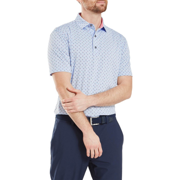 FootJoy Flower Bud Foulard Lisle Herre Poloshirt - Skyway