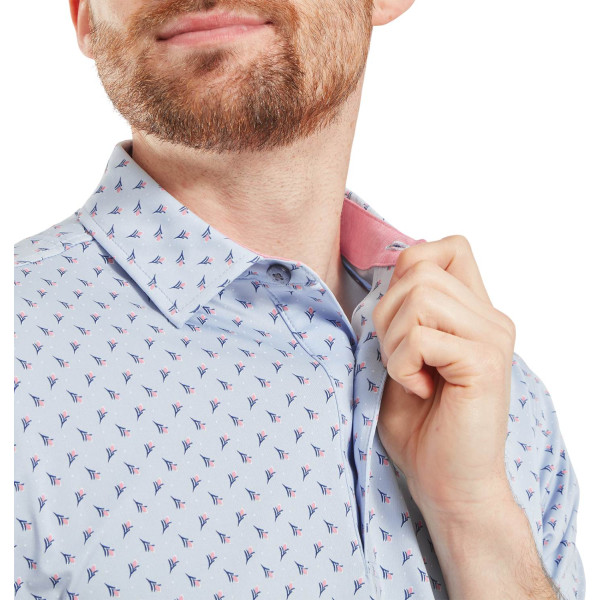 FootJoy Flower Bud Foulard Lisle Herre Poloshirt - Skyway