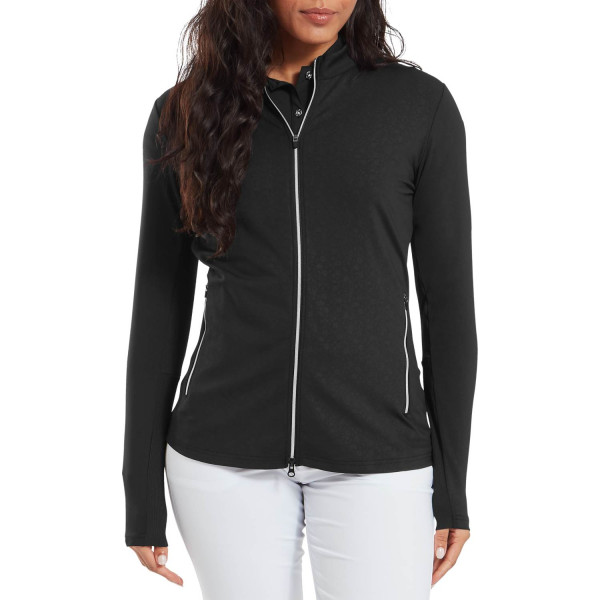 FootJoy Full-Zip Debossed Midlayer Dame Cardigan - Black