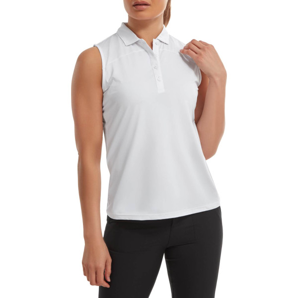 FootJoy Mesh Back Solid Lisle Dame Poloshirt Uden Ærmer - White