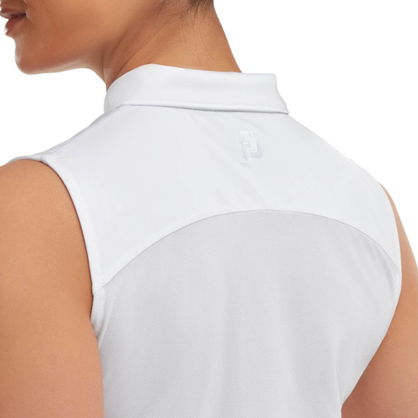 FootJoy Mesh Back Solid Lisle Dame Poloshirt Uden Ærmer - White