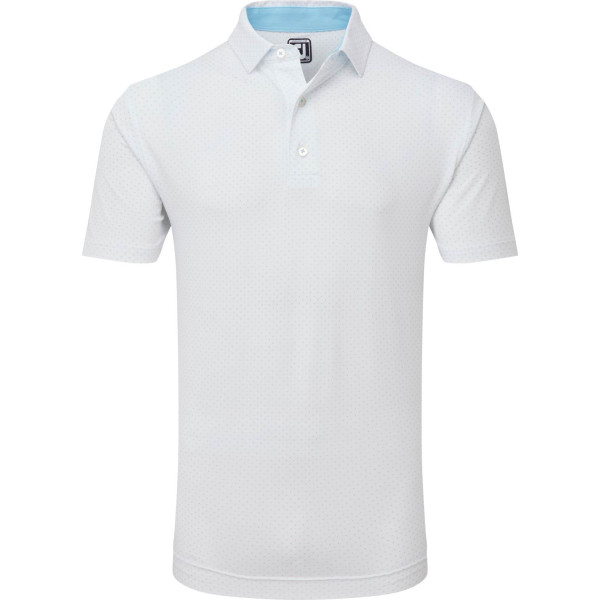 FootJoy Stretch Lisle Dot Print Herre Poloshirt - White With Light Blue
