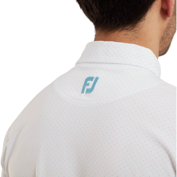 FootJoy Stretch Lisle Dot Print Herre Poloshirt - White With Light Blue