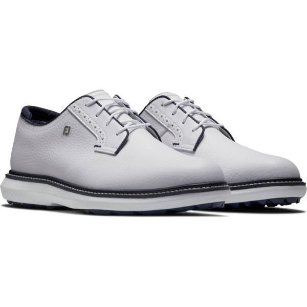 FootJoy Traditions Blucher Vandtætte Herre Golfsko Uden Spikes - White/White/Navy