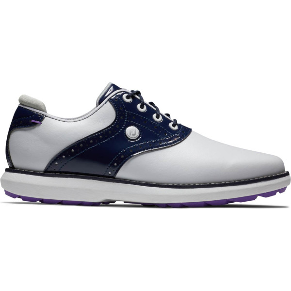 FootJoy Traditions Vandtætte Dame Golfsko Uden Spikes - White/Navy/Purple
