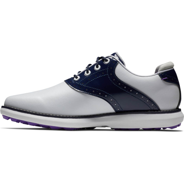 FootJoy Traditions Vandtætte Dame Golfsko Uden Spikes - White/Navy/Purple