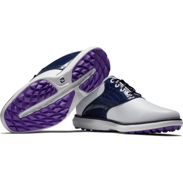 FootJoy Traditions Vandtætte Dame Golfsko Uden Spikes - White/Navy/Purple