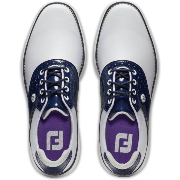 FootJoy Traditions Vandtætte Dame Golfsko Uden Spikes - White/Navy/Purple