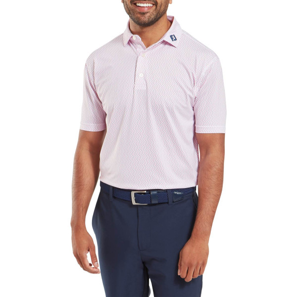 FootJoy Wiggle Print Lisle Herre Poloshirt - White/Light Pink