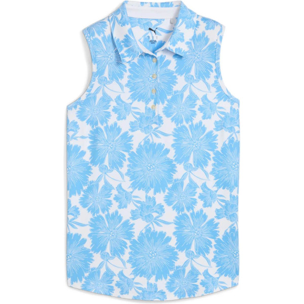 Puma Cloudspun Botanic Dame Poloshirt Uden Ærmer - White Glow/Team Light Blue