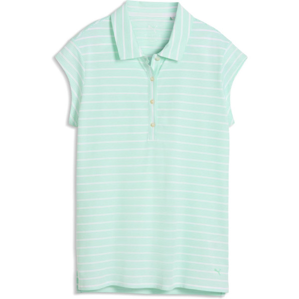 Puma Pique YD Stripe Cap Sleeve Dame Poloshirt Uden Ærmer - White Glow/Mint Jelly