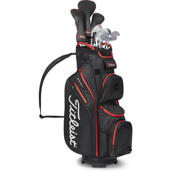 Titleist Cart 14 StaDry Vandtæt Vognbag - Black/Black/Red